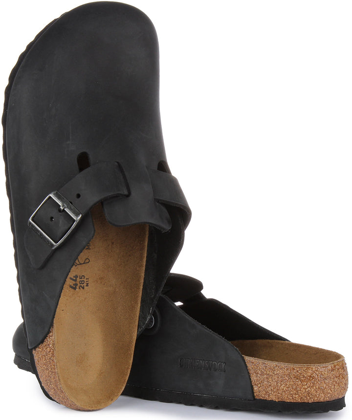 Birkenstock Boston BS Sandalo in pelle oliata da donna in nero