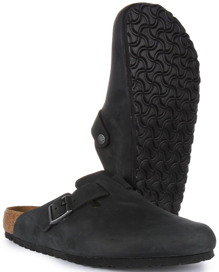 Birkenstock Boston BS Sandalo in pelle oliata da donna in nero