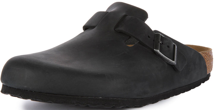 Birkenstock Boston BS Sandalo in pelle oliata da donna in nero