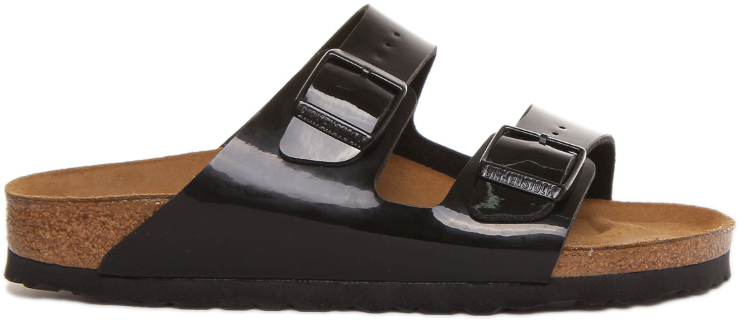 Birkenstock Arizona Sandalo Birko Flor in vernice nera a doppio cinturino da donna