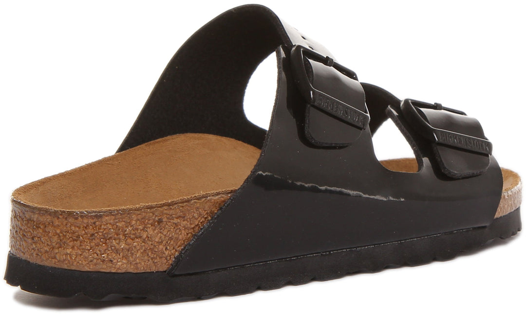 Birkenstock Arizona Sandalo Birko Flor in vernice nera a doppio cinturino da donna