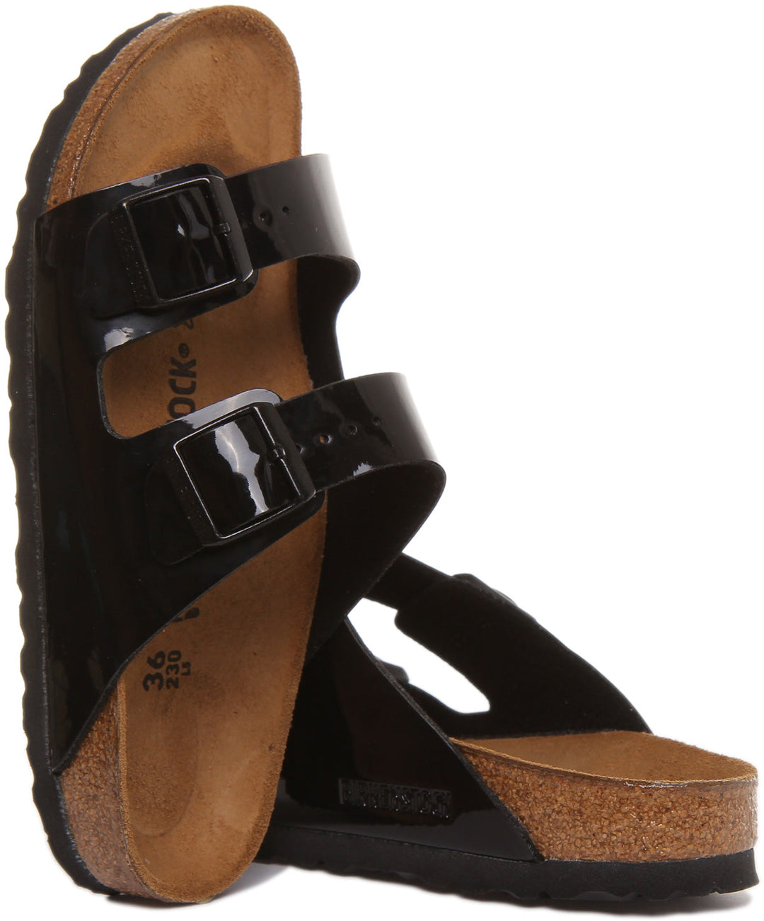 Birkenstock Arizona Sandalo Birko Flor in vernice nera a doppio cinturino da donna