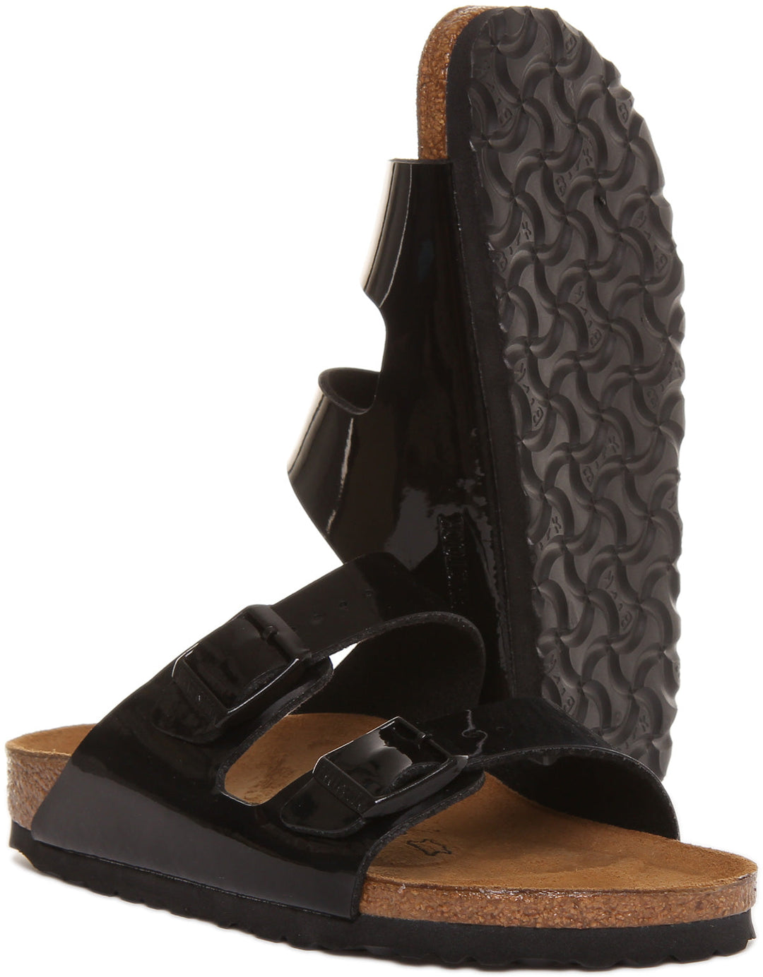 Birkenstock Arizona Sandalo Birko Flor in vernice nera a doppio cinturino da donna