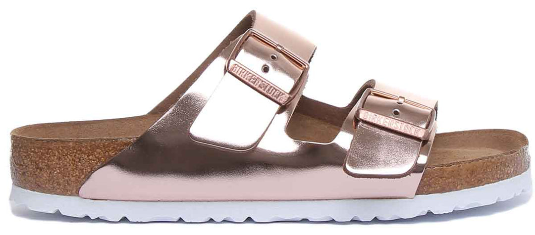 Birkenstock Arizona Sandalo metallico a 2 cinturini con suola morbida da donna in rame