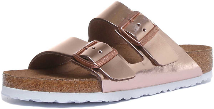 Birkenstock Arizona Sandalo metallico a 2 cinturini con suola morbida da donna in rame