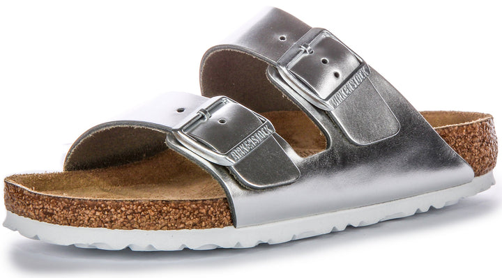 Birkenstock Two Adj Strap Arizona BS Sandales en cuir couleur argent
