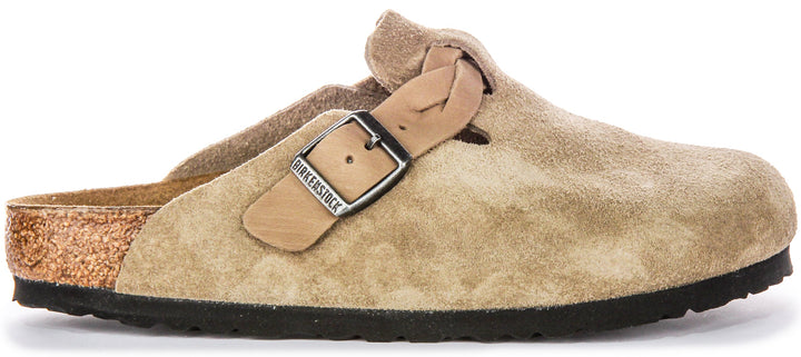 Birkenstock Boston Braided Elegant Pin Sandali Eleganti in Pelle Scamosciata Taupe