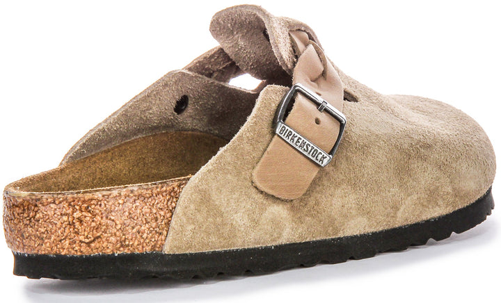 Birkenstock Boston Braided Elegant Pin Sandali Eleganti in Pelle Scamosciata Taupe