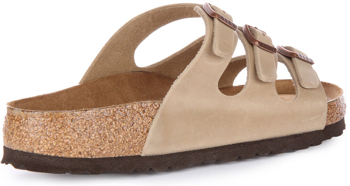 Birkenstock Florida Sandalen van geolied leer met drie bandjes in tabak
